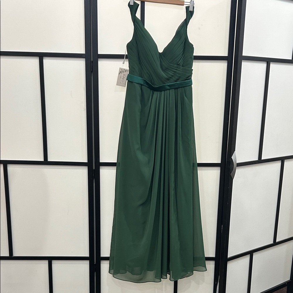 Forest Green Chiffon Maxi Dress with V-Neck